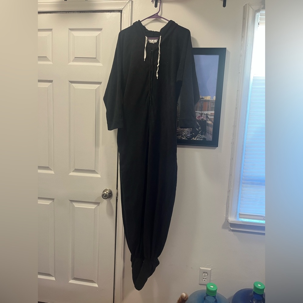 Forever Lazy Black Hooded Pajama Onesie / Footed Pajamas
